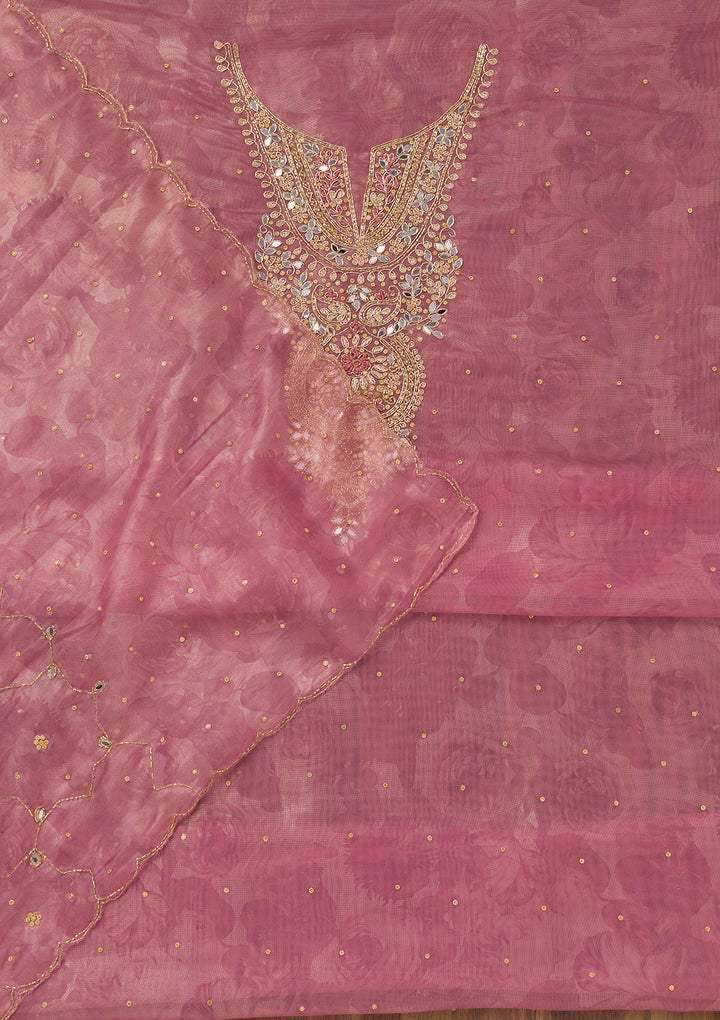 Onion Pink Stonework Tissue Unstitched Salwar Suit