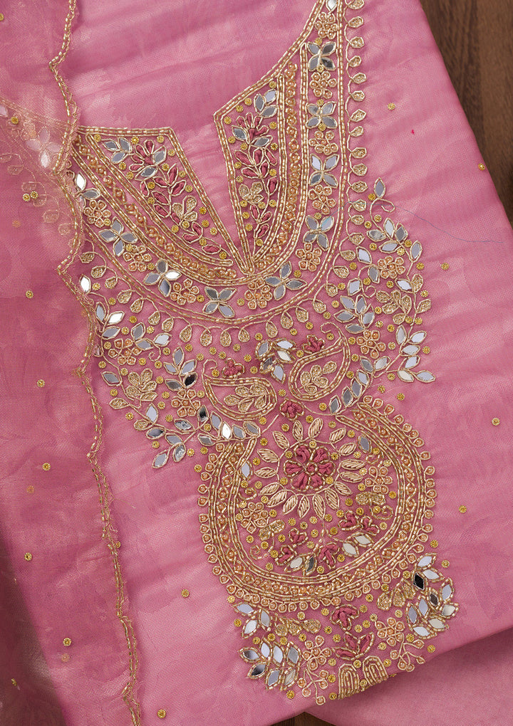 Onion Pink Stonework Tissue Unstitched Salwar Suit