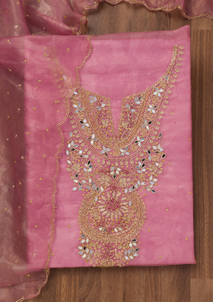 Onion Pink Stonework Tissue Unstitched Salwar Suit