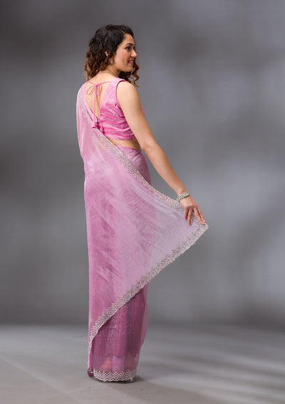 Onion Pink Stonework Tissue Saree-Koskii