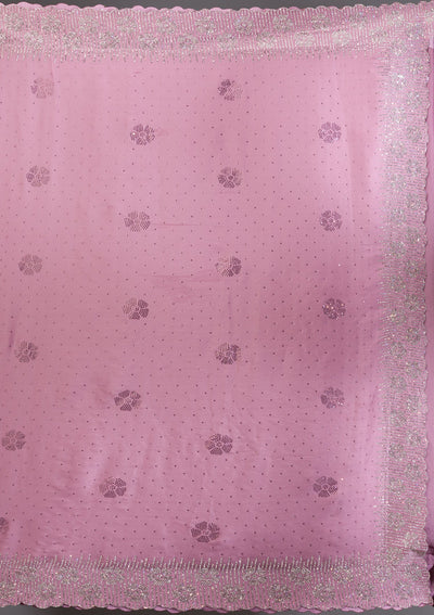 Onion Pink Swarovski Satin Saree-Koskii