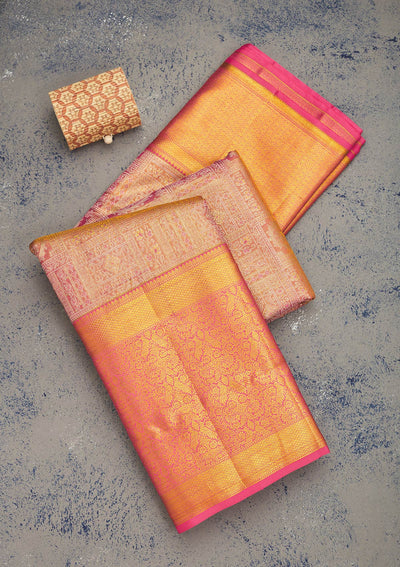 Onion Pink Zariwork Pure Silk Saree-Koskii