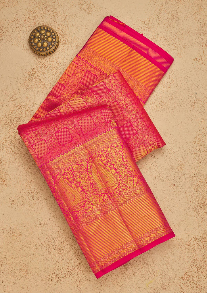 Onion Pink Zariwork Pure Silk Saree-Koskii