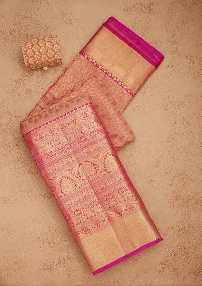 Onion Pink Zariwork Pure Silk Saree-Koskii