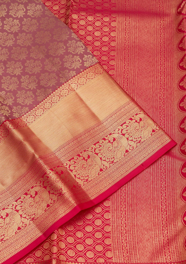 Onion Pink Zariwork Pure Silk Saree-Koskii