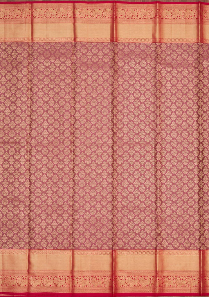 Onion Pink Zariwork Pure Silk Saree-Koskii