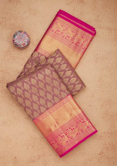 Onion Pink Zariwork Pure Silk Saree-Koskii