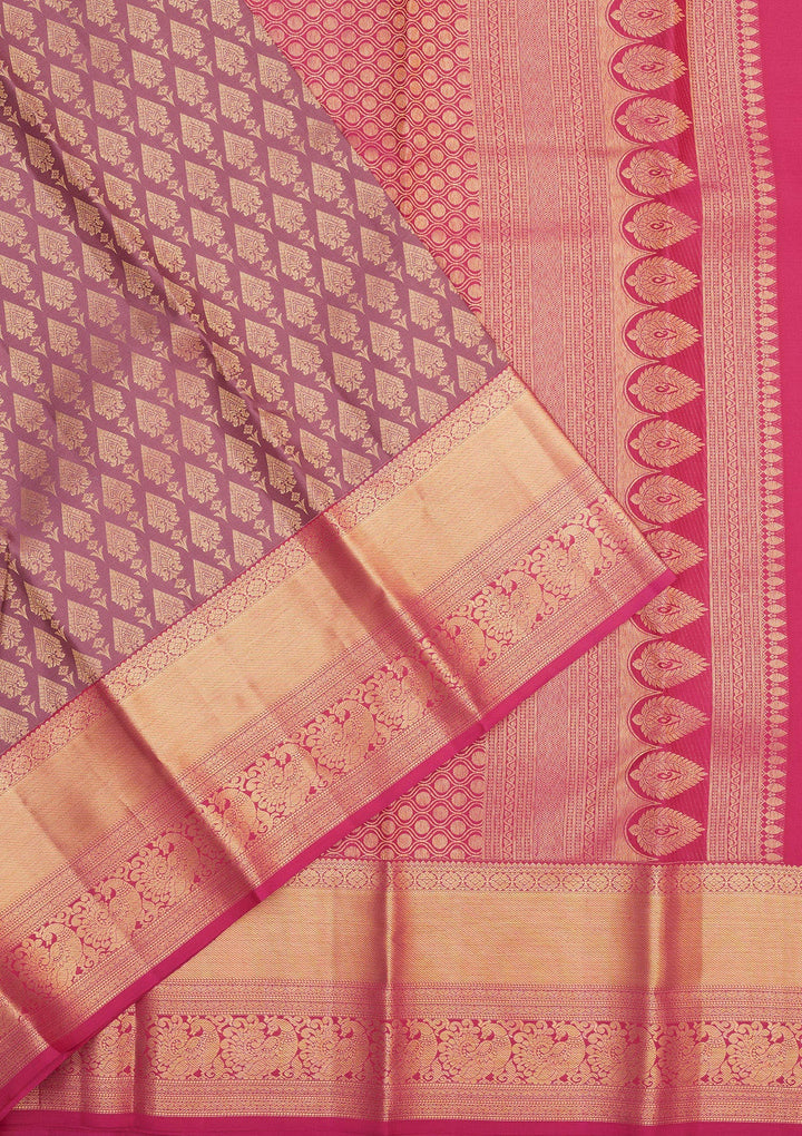 Onion Pink Zariwork Pure Silk Saree-Koskii