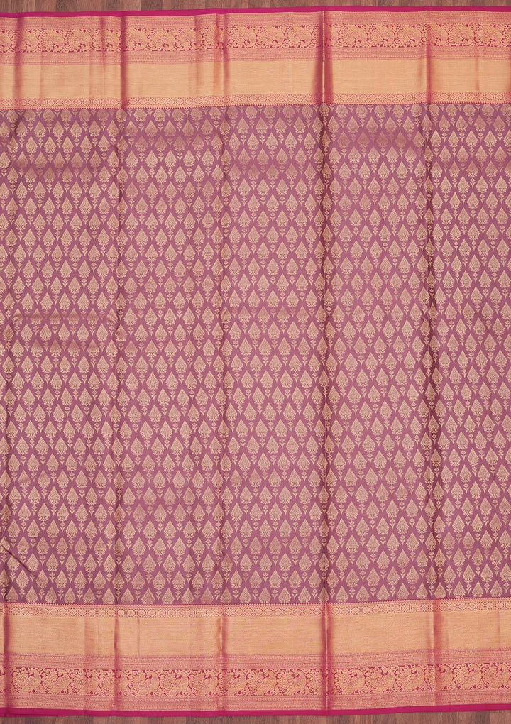 Onion Pink Zariwork Pure Silk Saree-Koskii