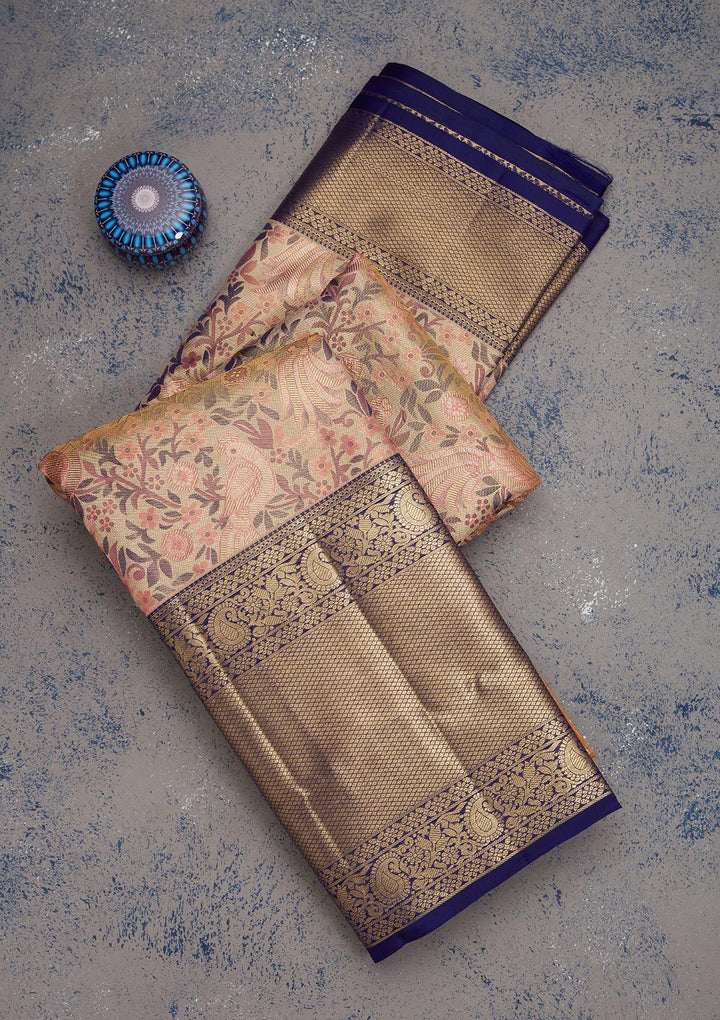 Onion Pink Zariwork Pure Silk Saree-Koskii