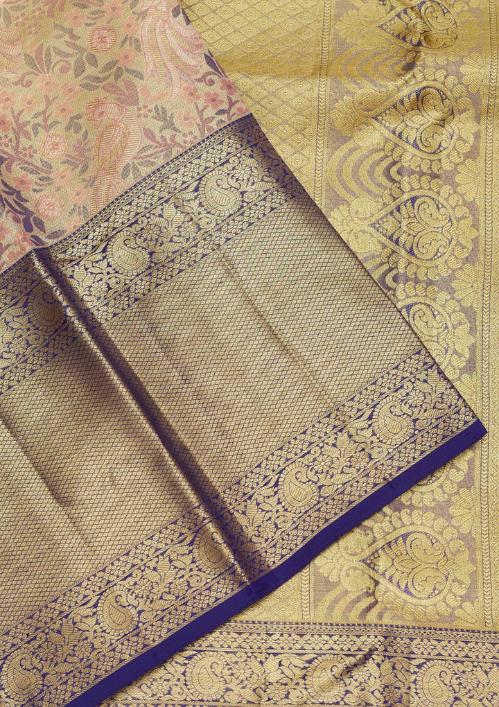 Onion Pink Zariwork Pure Silk Saree-Koskii