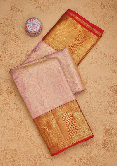 Onion Pink Zariwork Pure Silk Saree-Koskii