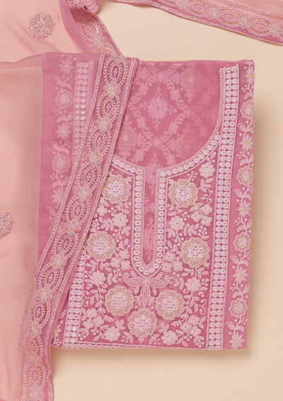 Onion Pink Chikankari Georgette Unstitched Salwar Suit-Koskii