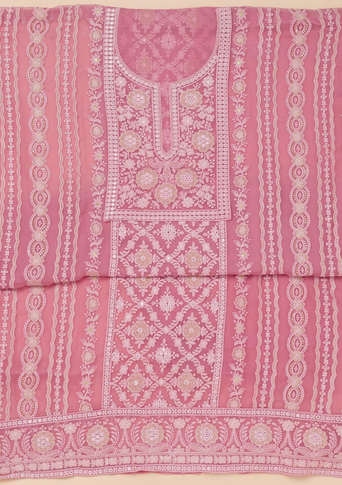 Onion Pink Chikankari Georgette Unstitched Salwar Suit-Koskii