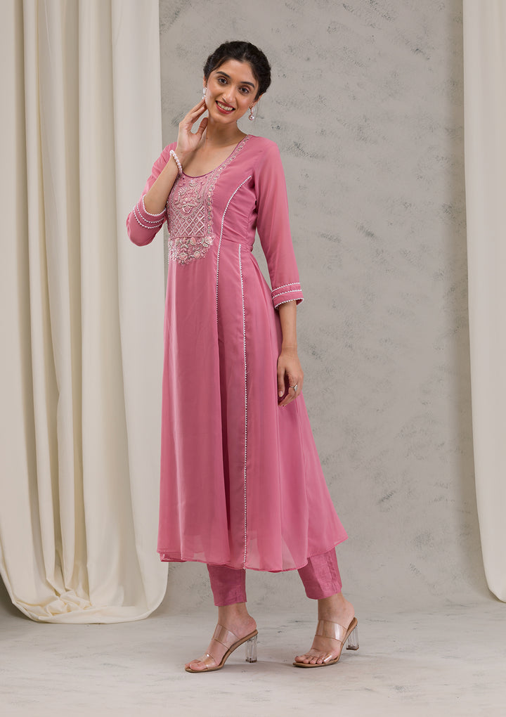 Onion Pink Cutdana Georgette Readymade Salwar Kameez