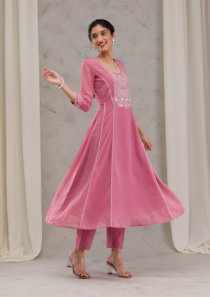 Onion Pink Cutdana Georgette Readymade Salwar Kameez