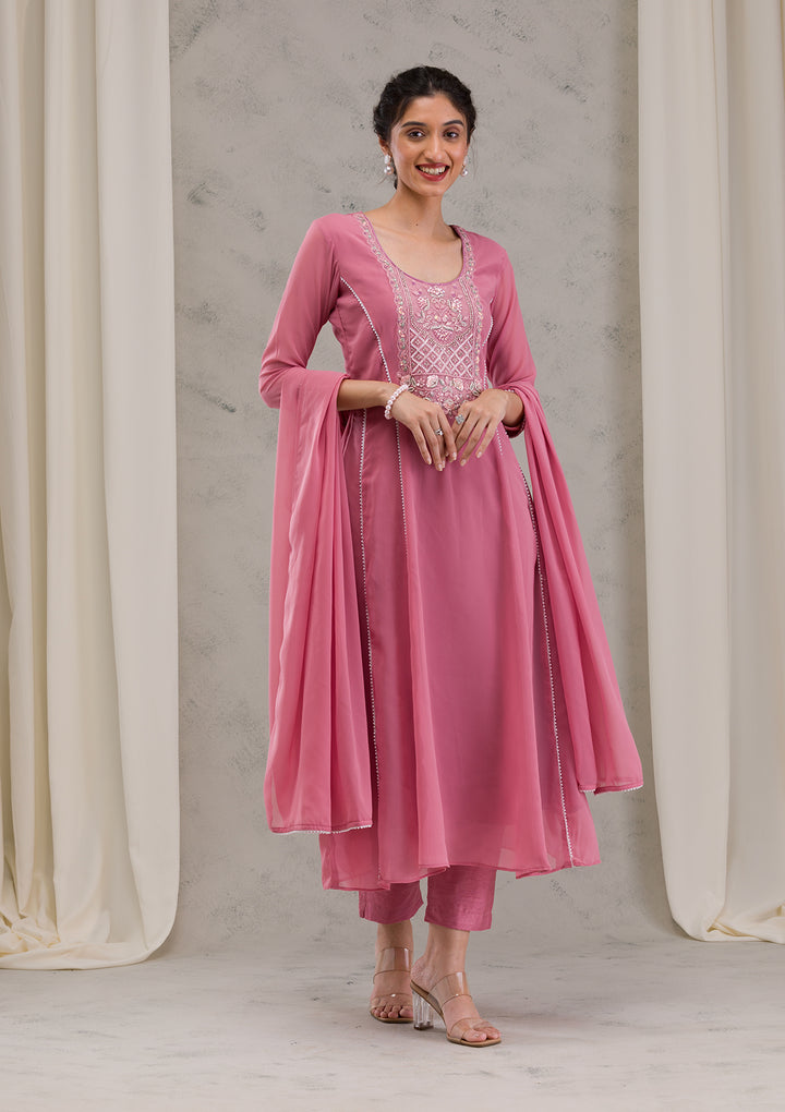 Onion Pink Cutdana Georgette Readymade Salwar Kameez