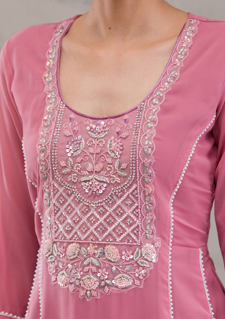 Onion Pink Cutdana Georgette Readymade Salwar Kameez