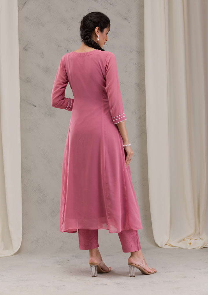 Onion Pink Cutdana Georgette Readymade Salwar Kameez