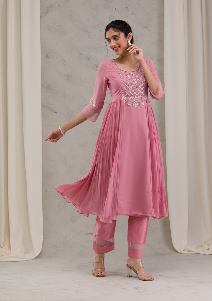 Onion Pink Cutdana Georgette Readymade Salwar Kameez
