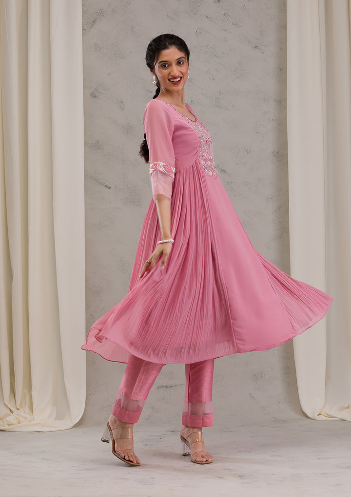 Onion Pink Cutdana Georgette Readymade Salwar Kameez