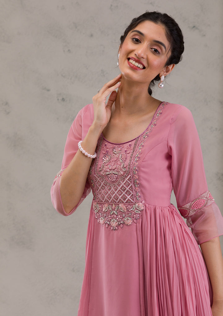 Onion Pink Cutdana Georgette Readymade Salwar Kameez