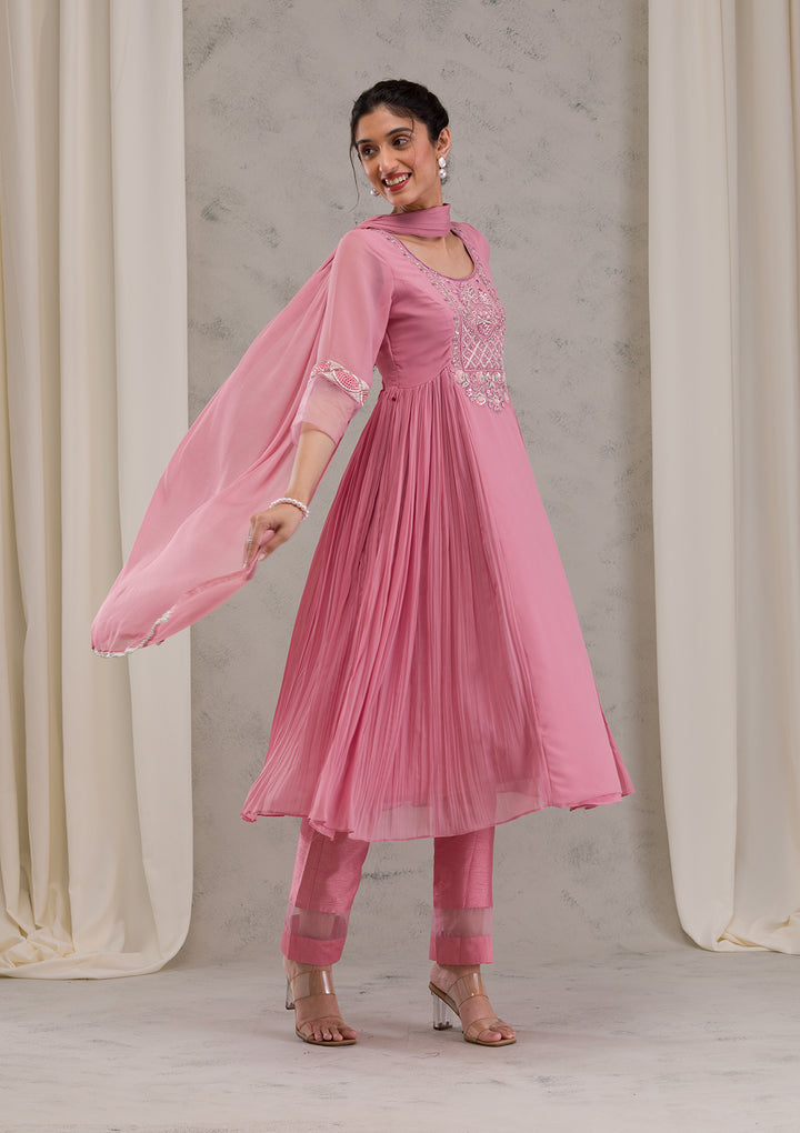 Onion Pink Cutdana Georgette Readymade Salwar Kameez