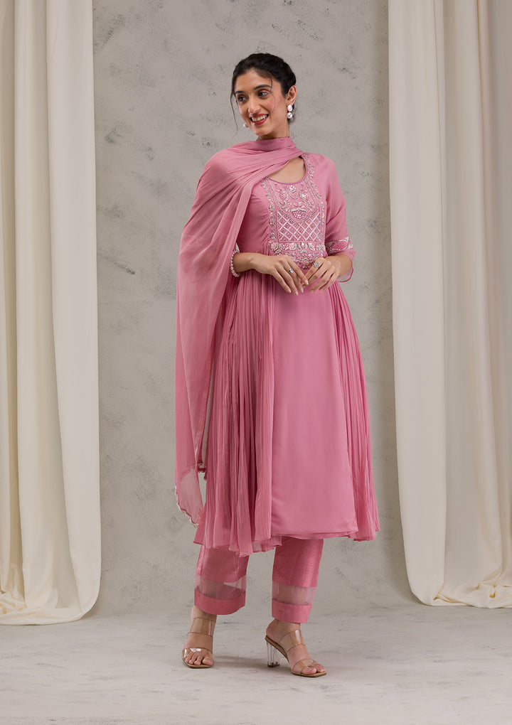 Onion Pink Cutdana Georgette Readymade Salwar Kameez