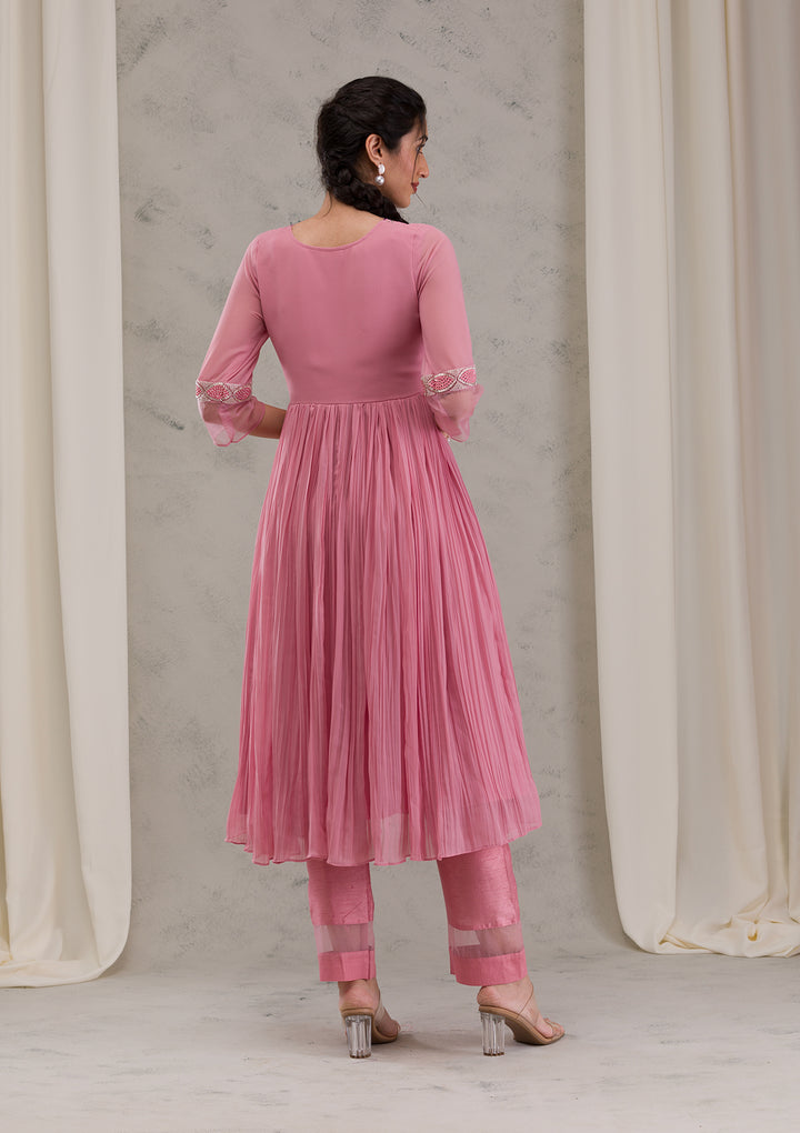 Onion Pink Cutdana Georgette Readymade Salwar Kameez
