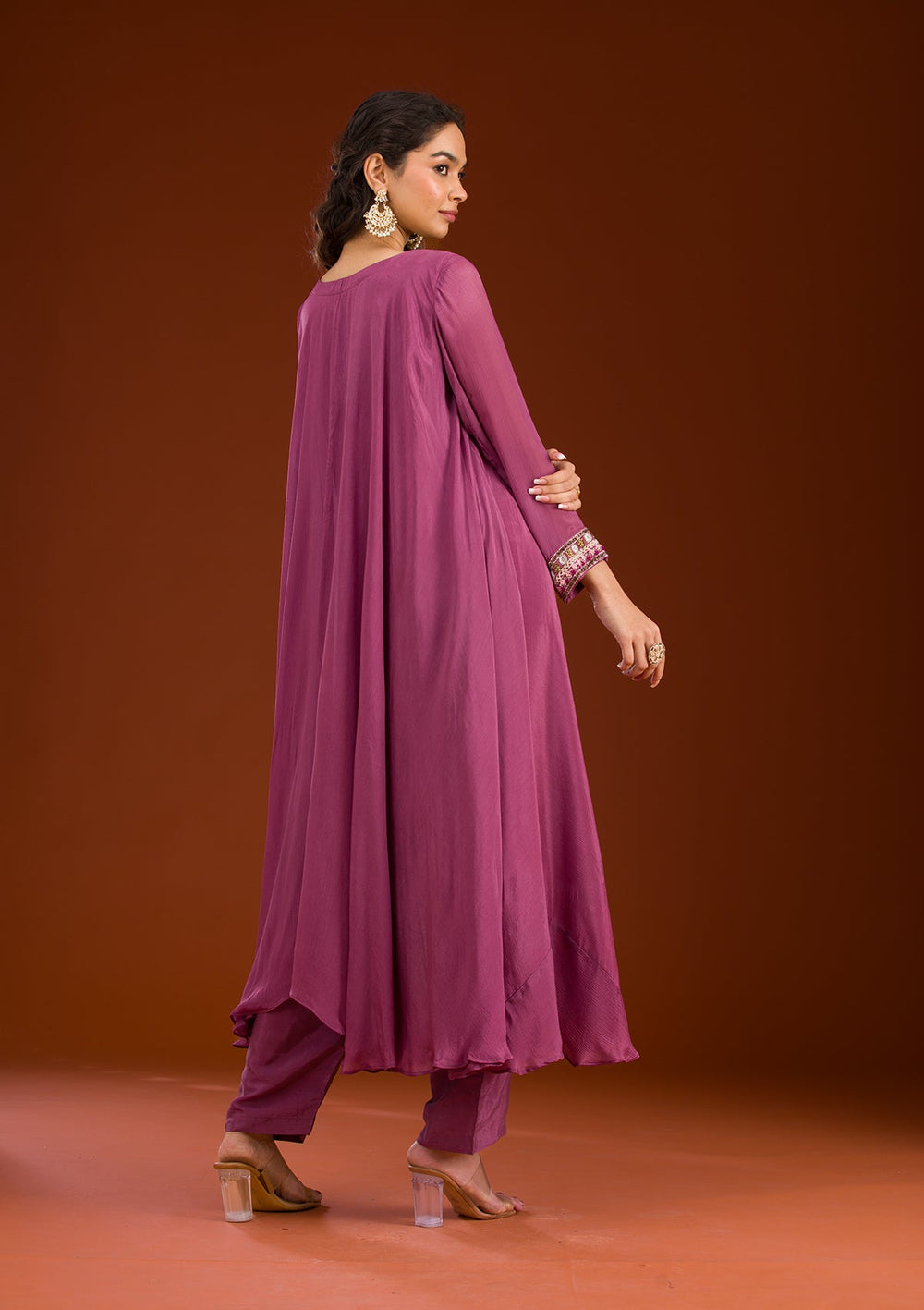 Onion Pink Cutdana Georgette Readymade Salwar Suit-Koskii