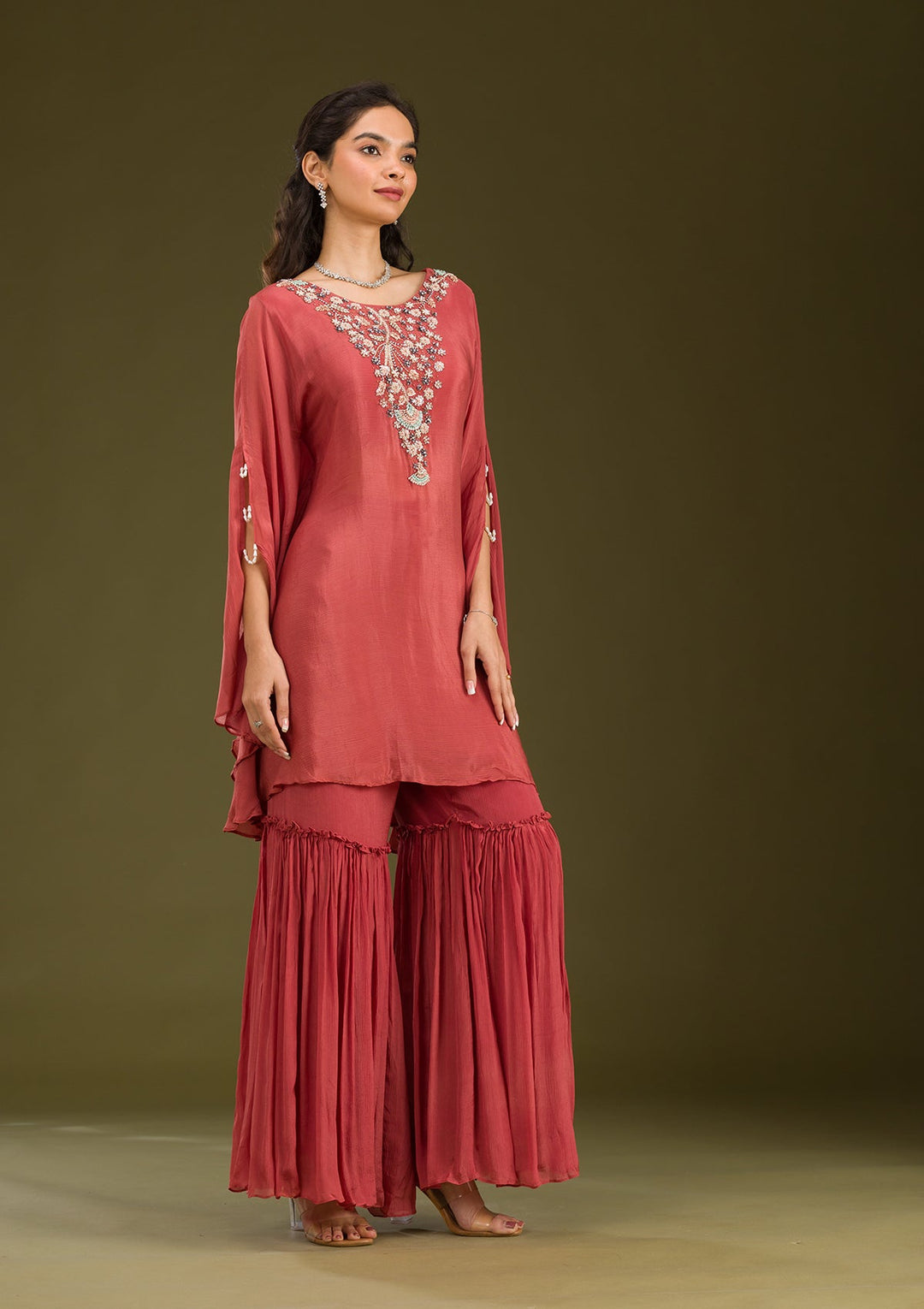 Onion Pink Cutdana Georgette Readymade Salwar Suit