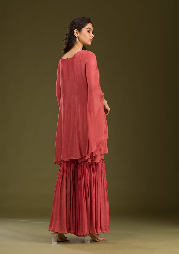 Onion Pink Cutdana Georgette Readymade Salwar Suit-Koskii