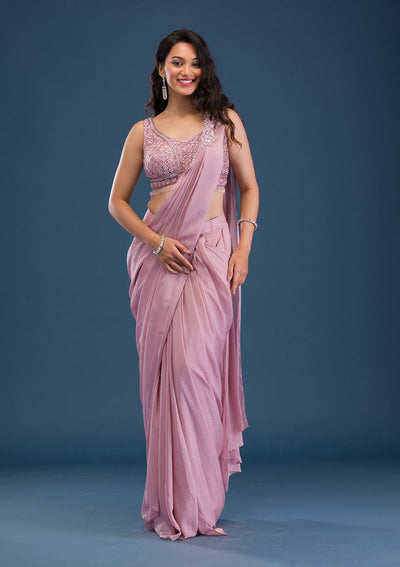 Onion Pink Cutdana Georgette Saree-Koskii