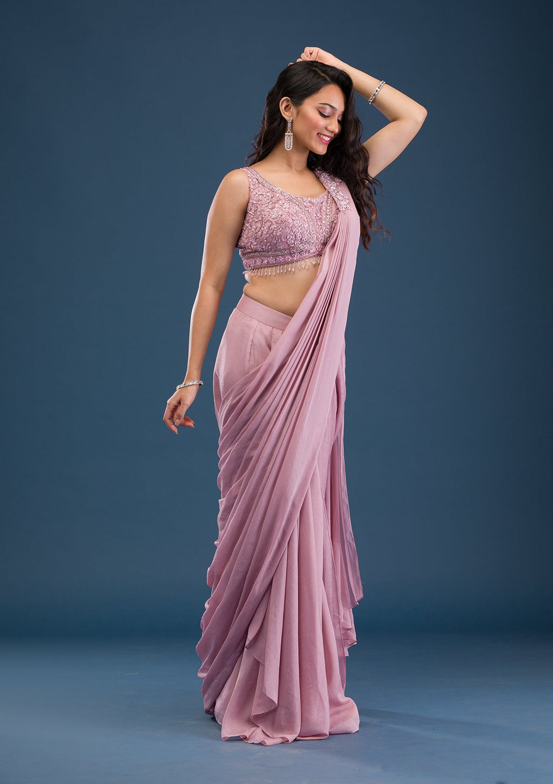 Onion Pink Cutdana Georgette Saree-Koskii