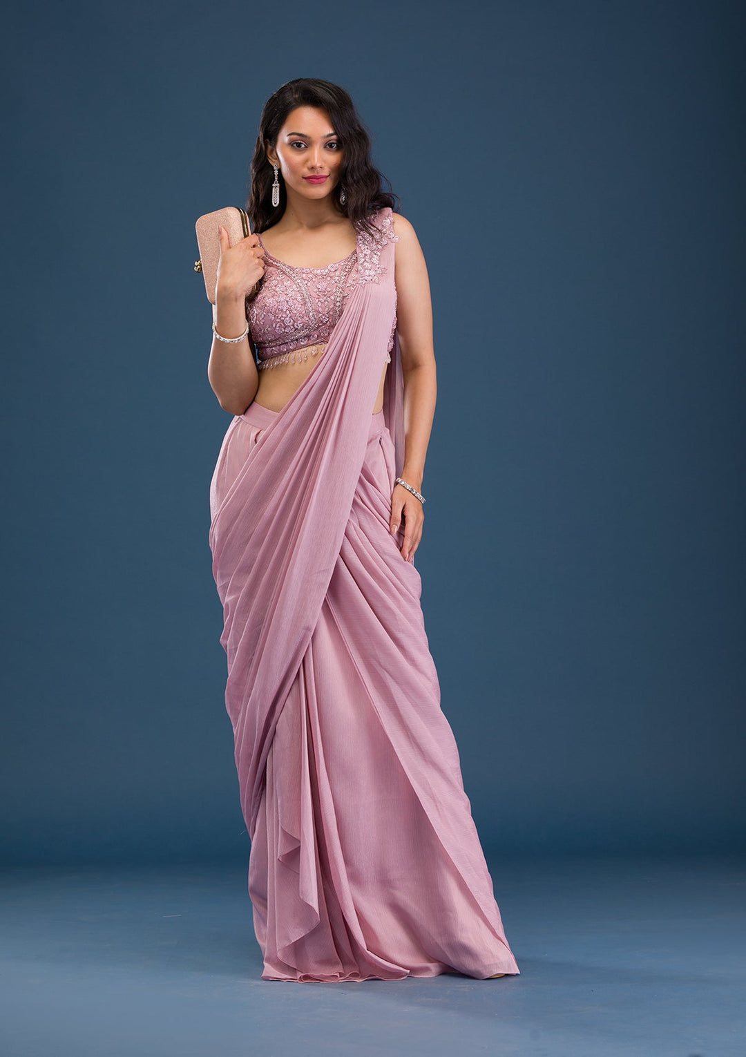 Onion Pink Cutdana Georgette Saree-Koskii