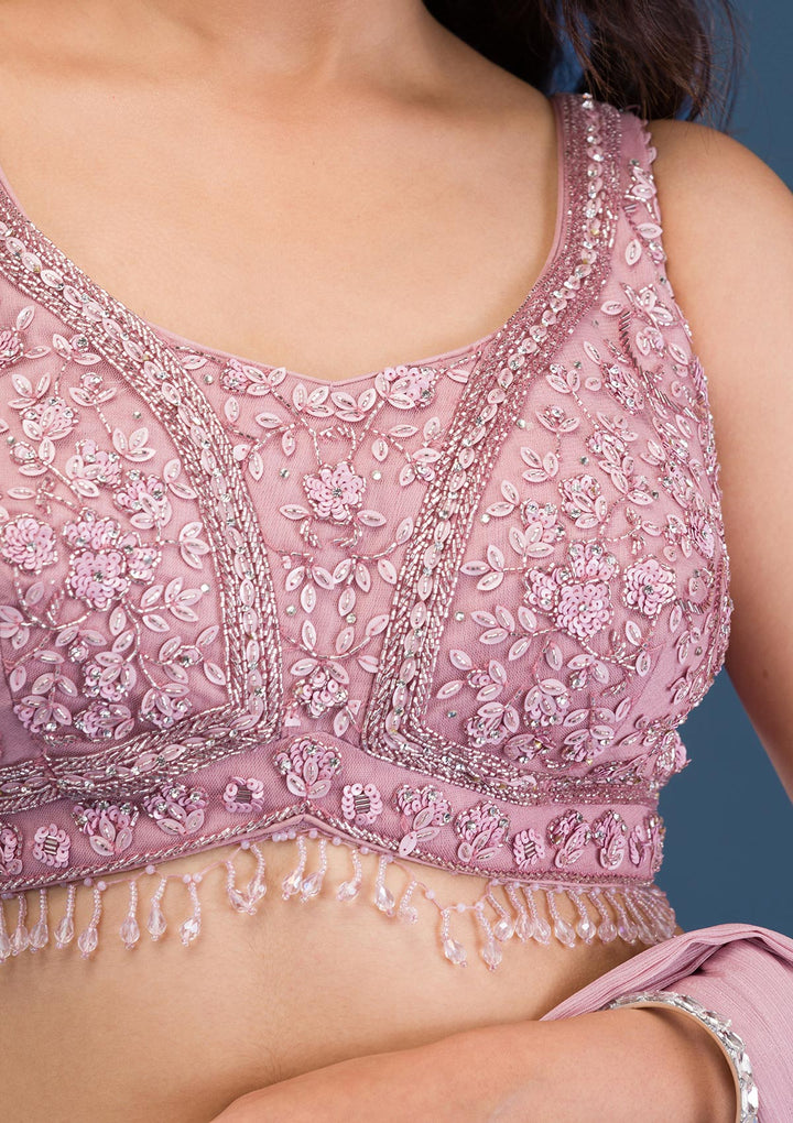 Onion Pink Cutdana Georgette Saree-Koskii