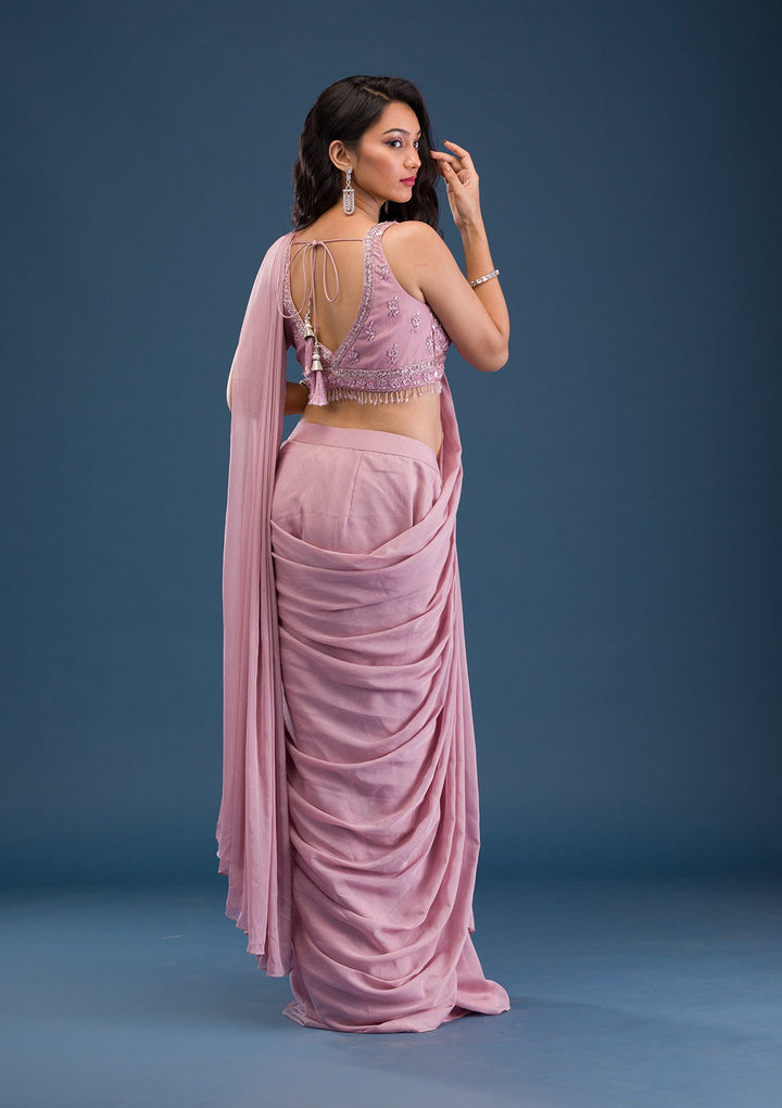 Onion Pink Cutdana Georgette Saree-Koskii