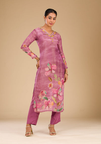 Onion Pink Cutdana Tissue Readymade Salwar Suit-Koskii