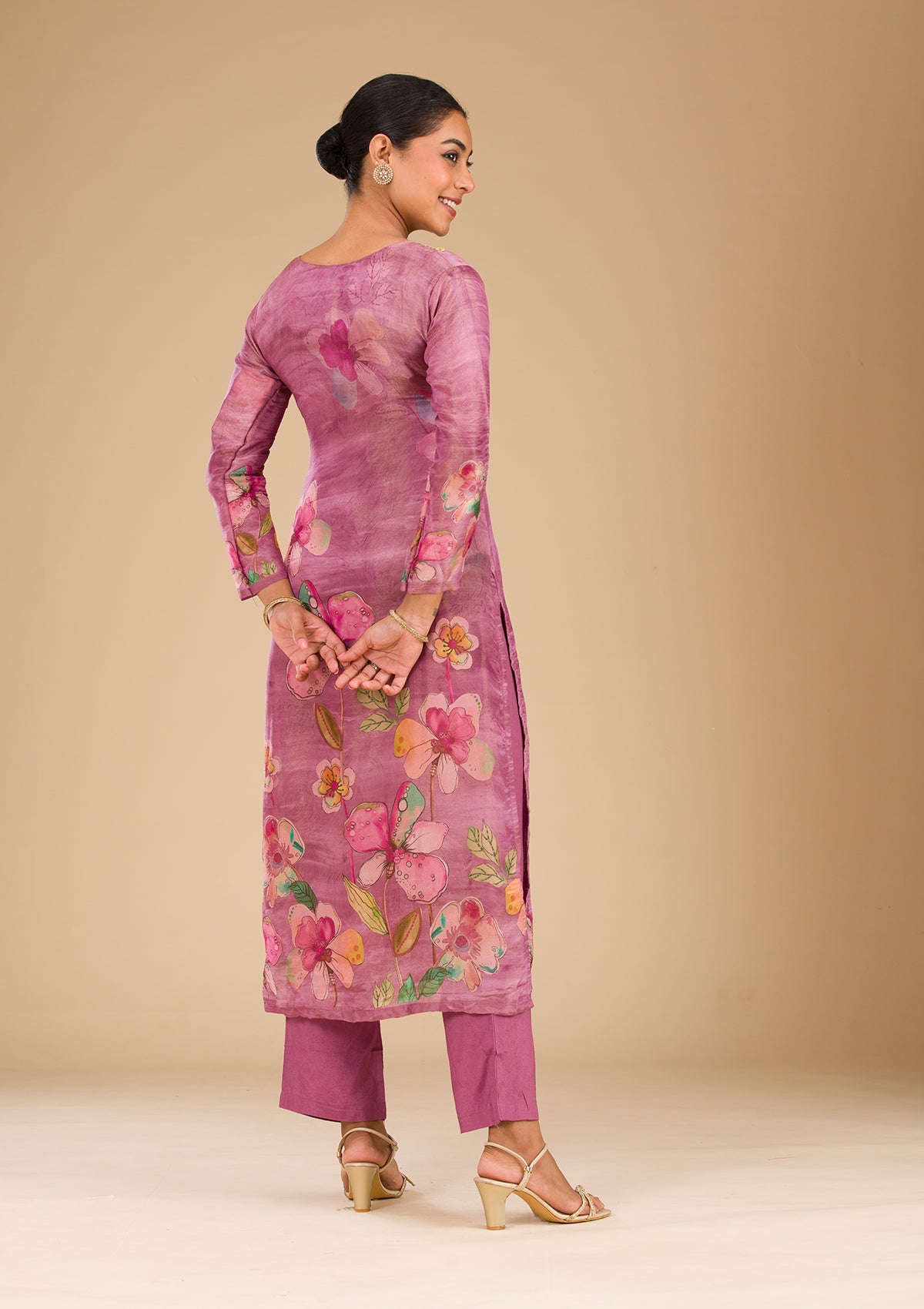 Onion Pink Cutdana Tissue Readymade Salwar Suit-Koskii