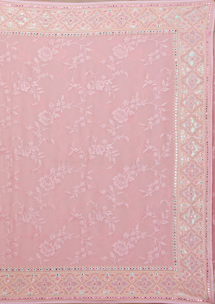 Onion Pink Gotapatti Chiffon Saree-Koskii