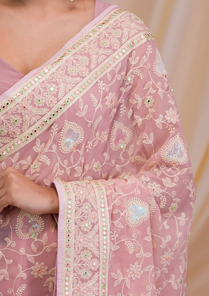 Onion Pink Gotapatti Chiffon Saree-Koskii