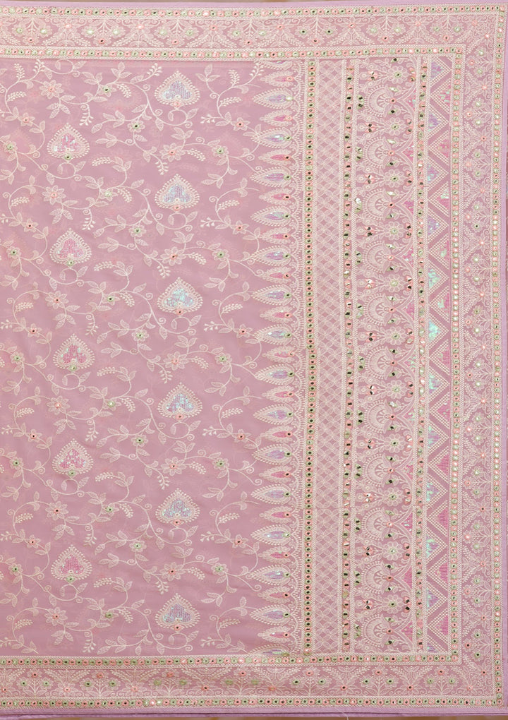 Onion Pink Gotapatti Chiffon Saree-Koskii