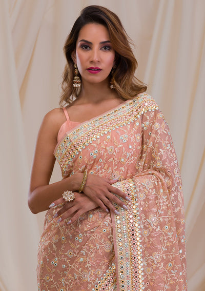 Onion Pink Gotapatti Georgette Saree-Koskii