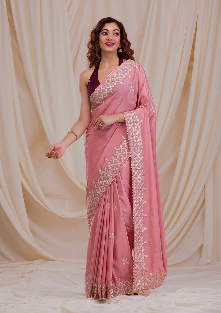 Onion Pink Gotapatti Semi Crepe Saree-Koskii
