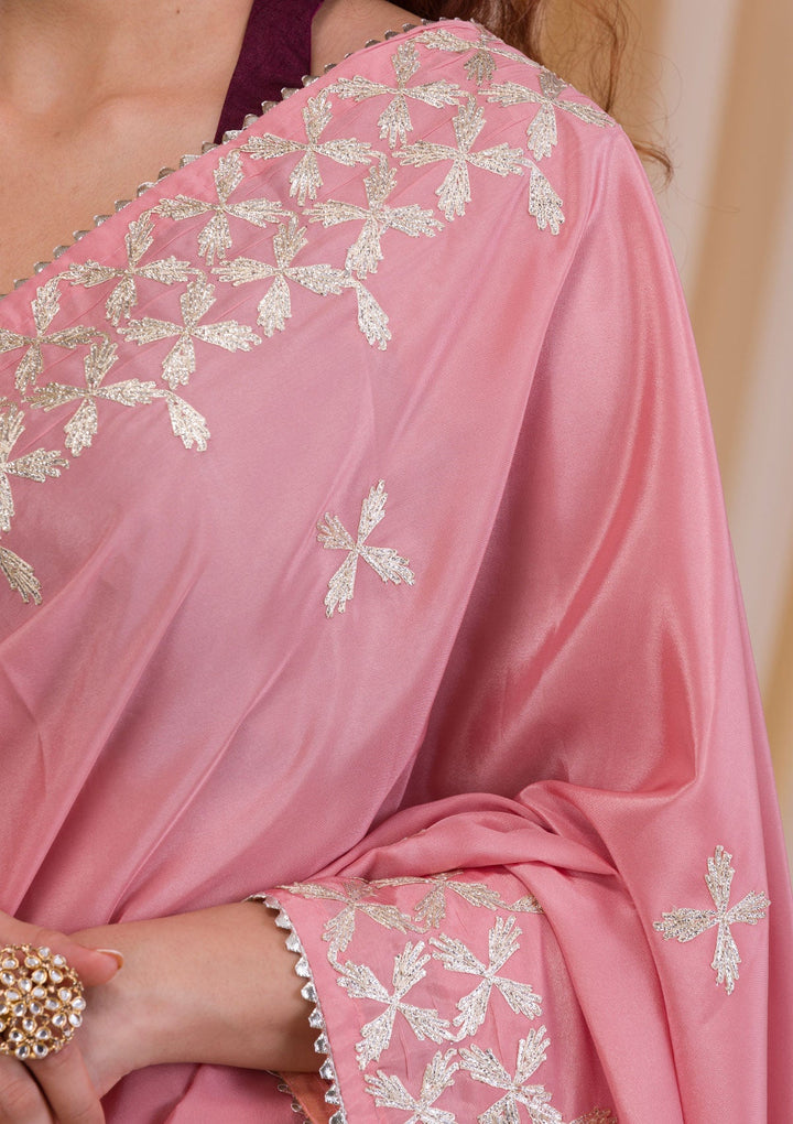 Onion Pink Gotapatti Semi Crepe Saree-Koskii