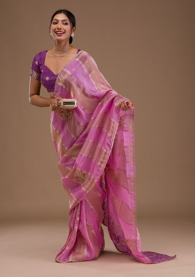 Onion Pink Gotapatti Tissue Saree-Koskii