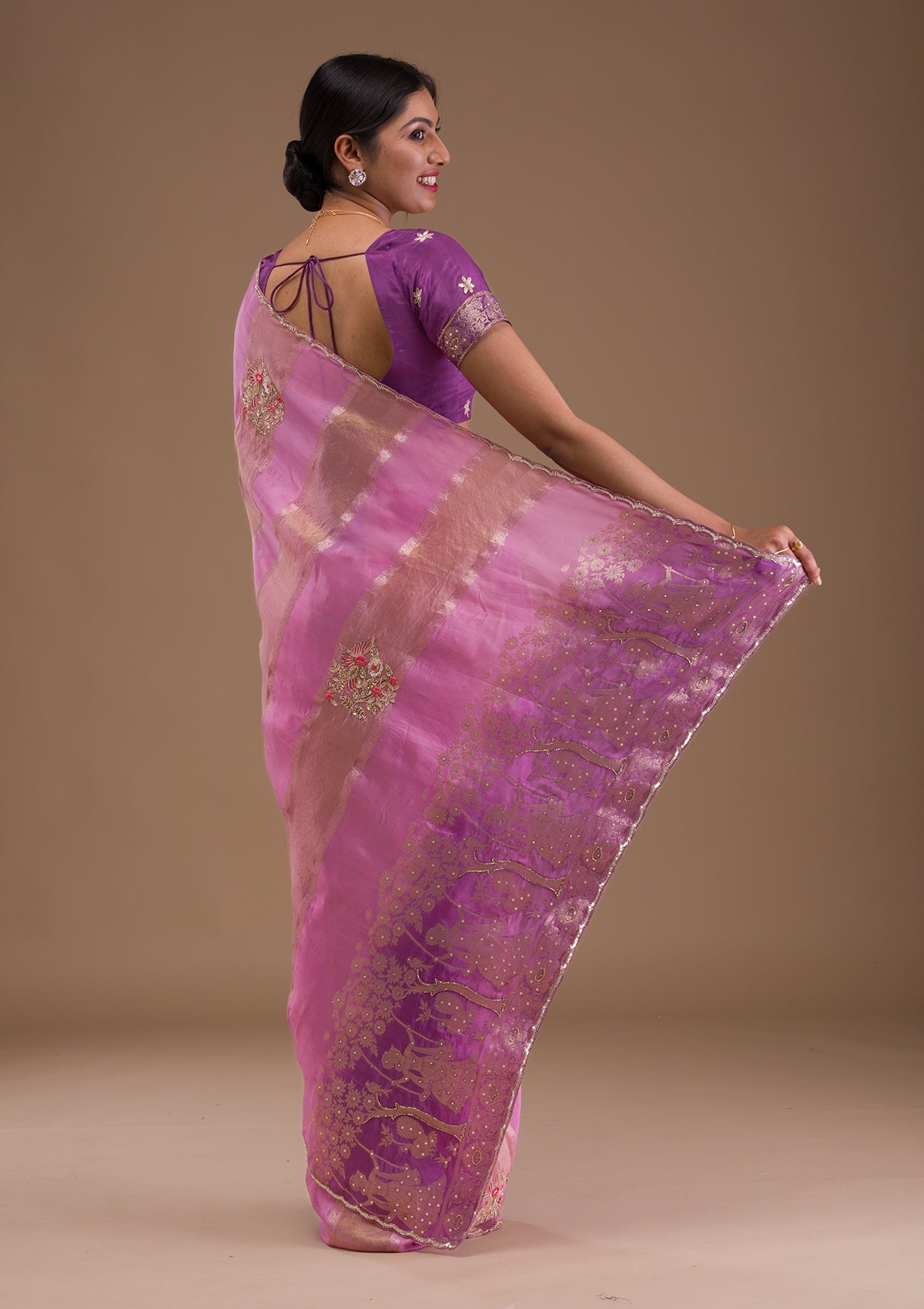 Onion Pink Gotapatti Tissue Saree-Koskii