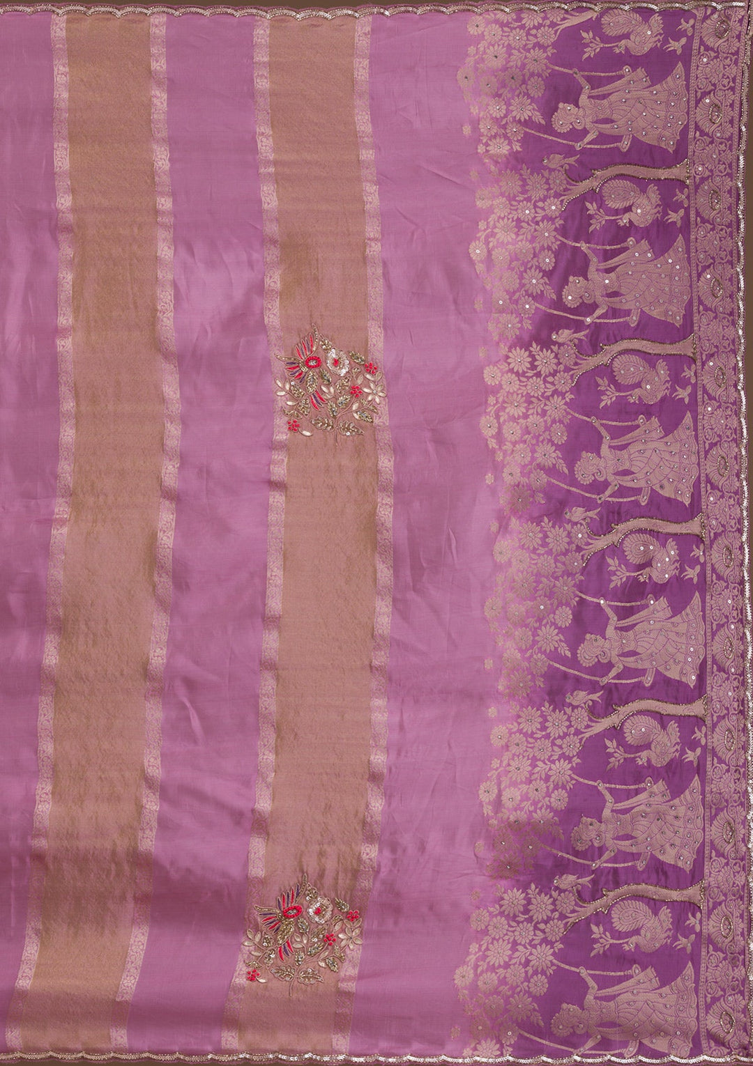 Onion Pink Gotapatti Tissue Saree-Koskii