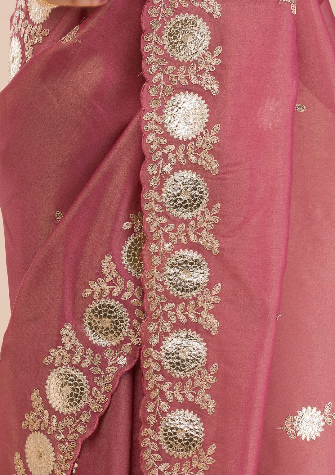 Onion Pink Gotapatti Tissue Saree-Koskii