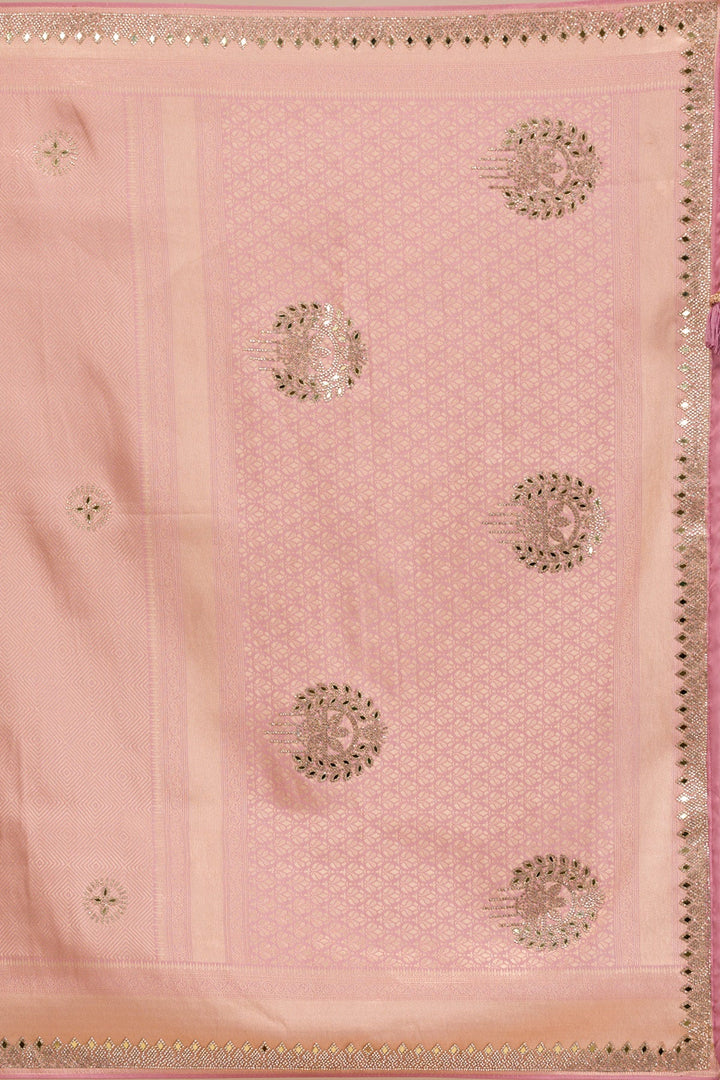 Onion Pink Mirrorwork Silk Saree-Koskii